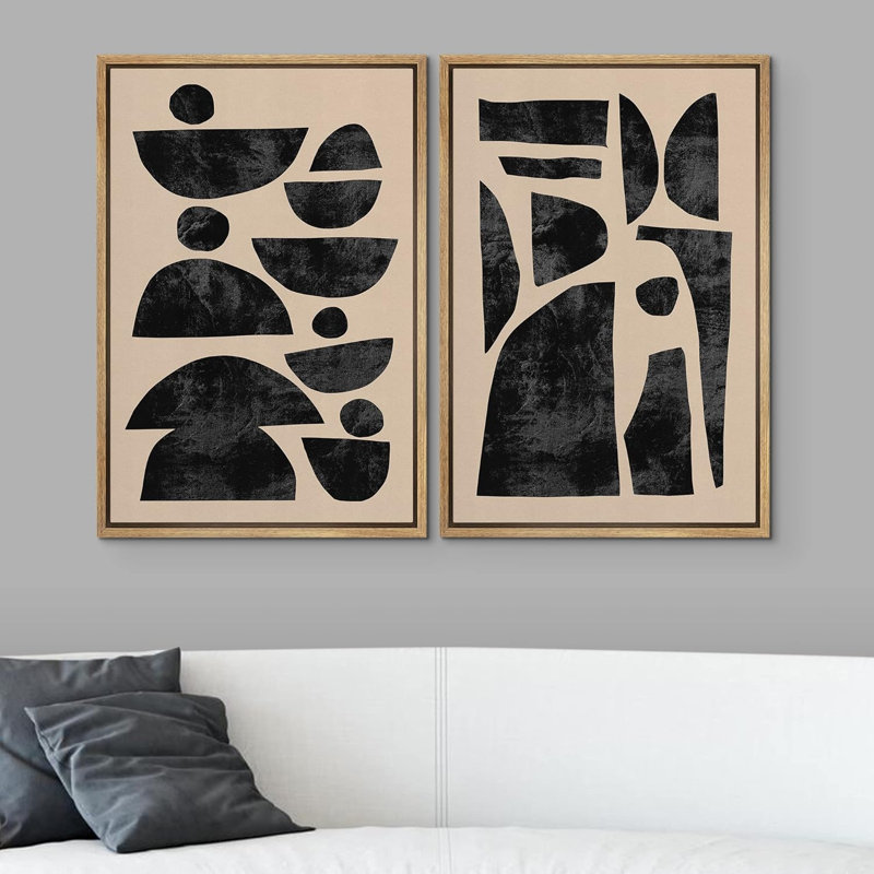 «Brown Mid-Century Polygon», 2 pièces, Naturel, H 24 po x l 16 po