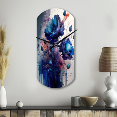 «Viloria Vibrant Blue Flower Bouquet II», horloge murale cylindrique en métal, horloge murale asymétrique traditionnelle
