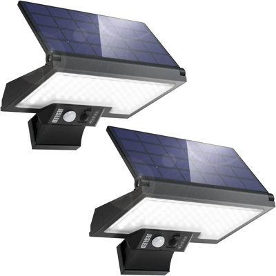  Éclairage solaire extérieur avec capteur de mouvement, lumières d'inondation de sécurité solaire à 108 lumières, panneau solaire rotatif, 4 modes d'éclairage, lumière murale imperméable IP65 pour garage de jardin (paquet de 2)