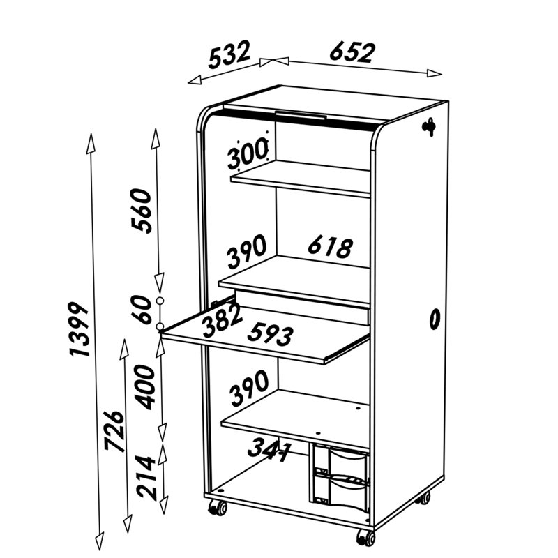 Graziella 1 - Drawer Storage Cabinet, Oak