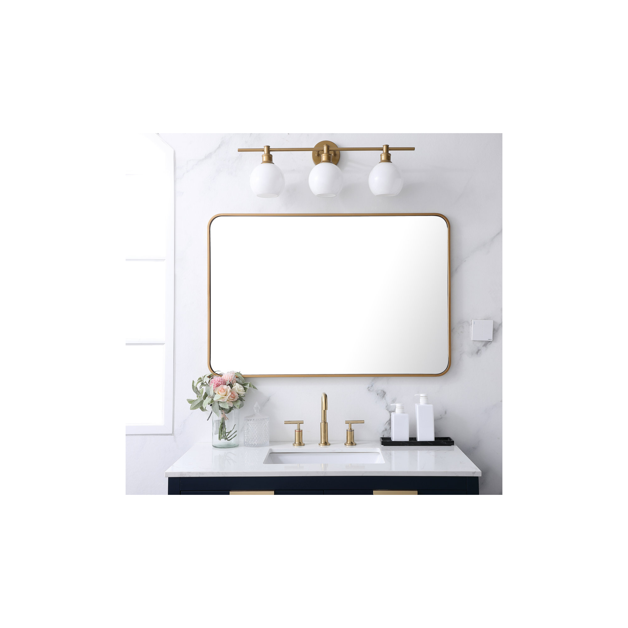 Sabine Metal Rounded Rectangle Wall Mirror, 40" x 27", Brass