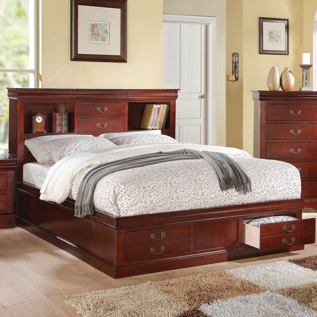 Covertt Solid Wood Bookcase Storage Bed, King, Cherry