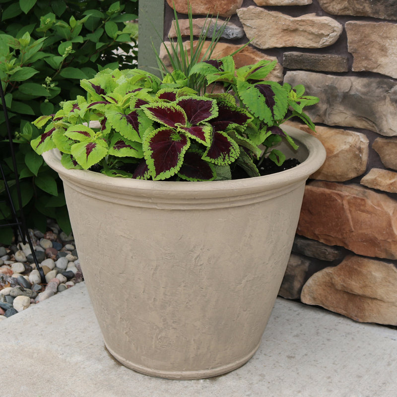 Blough 24" x 24" x 20" Round Polyresin Outdoor Planter Pot - Beige, 24 in, Beige, Set of 1