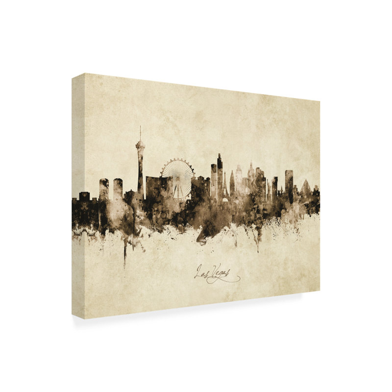 Art sur toile de Michael Tompsett, «Las Vegas Nevada Skyline Vintage», H 35 po x l 47 po x P 2 po