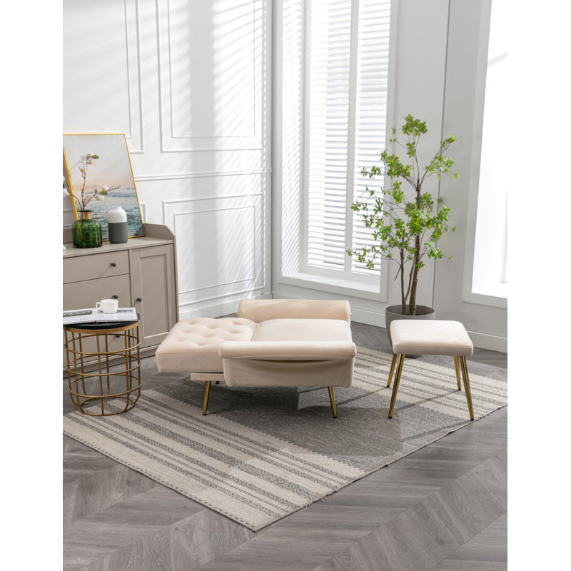 Chaise d'appoint avec accoudoirs et dossier réglables, Velours beige