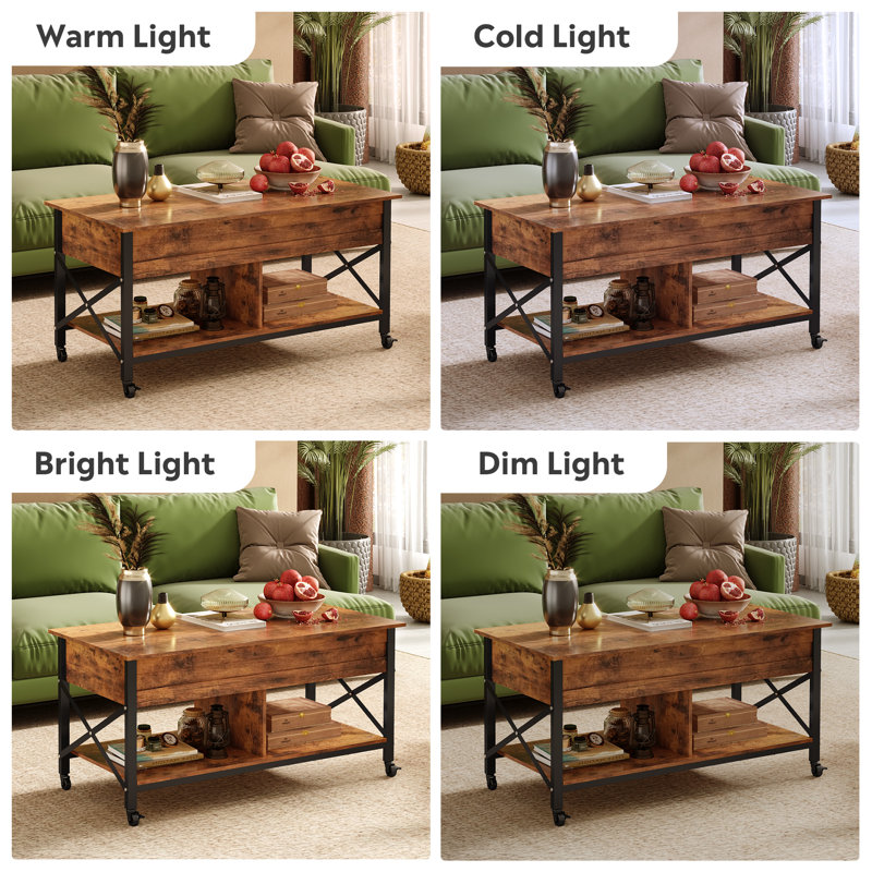 Sparta Large Lift Top Extendable Coffee Table With Storage and Changeable Casters, Square Coffee Table for Living Room  