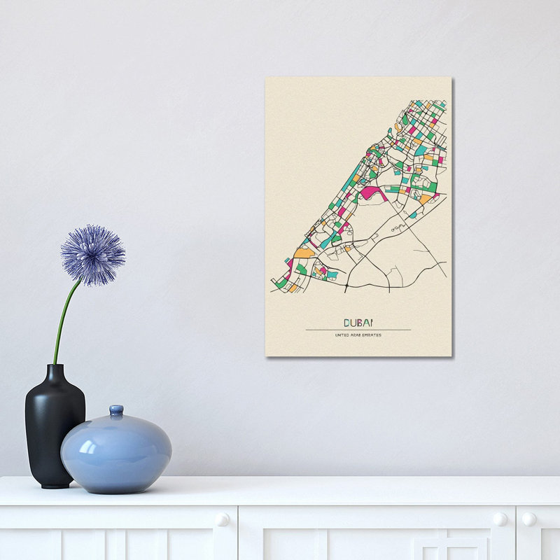 Dubai, United Arab Emirates Map by Ayse Deniz Akerman - Wrapped Canvas Gallery-Wrapped Canvas Giclée