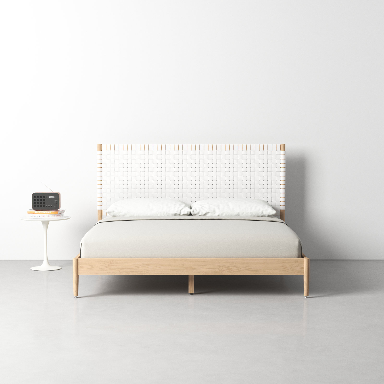 Tamita Leather Bed, King, White/Natural