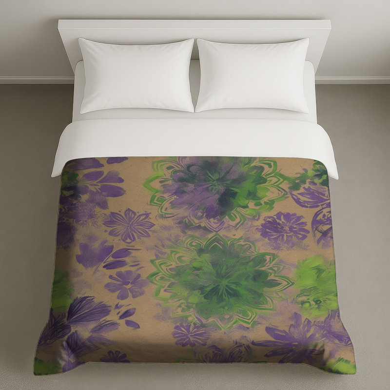 Purple Green Floral Mandala Duvet Covers, Grand lit