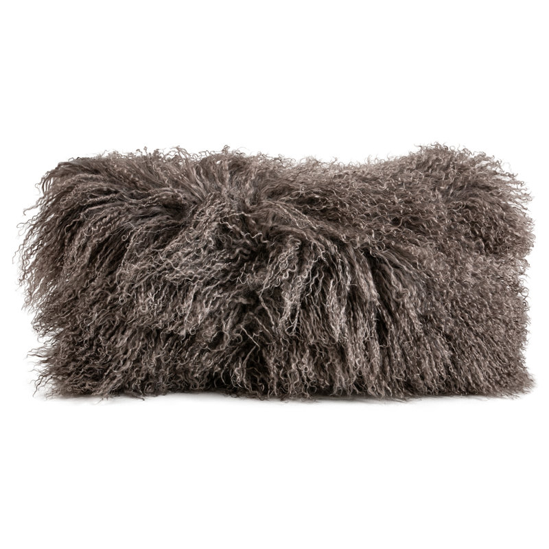 Fibre by Auskin Longwool Tibetan Lamb Decorative Lumbar Pillow Luxury Wool Home Accent 22" L, Black