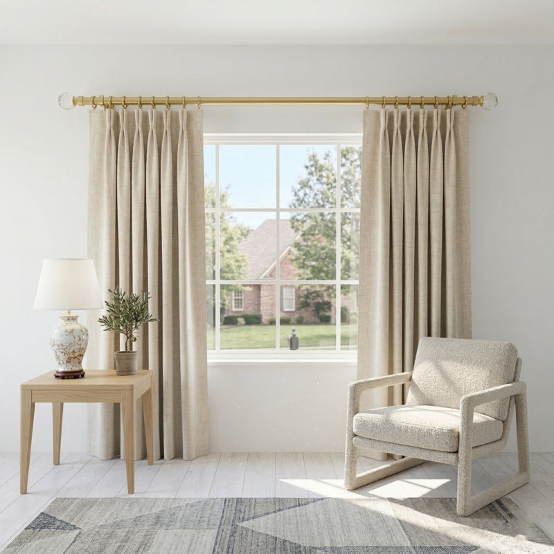 Tringle à rideaux simple réglable en métal avec embouts en cristal pour fenêtre, 120” – 170”
