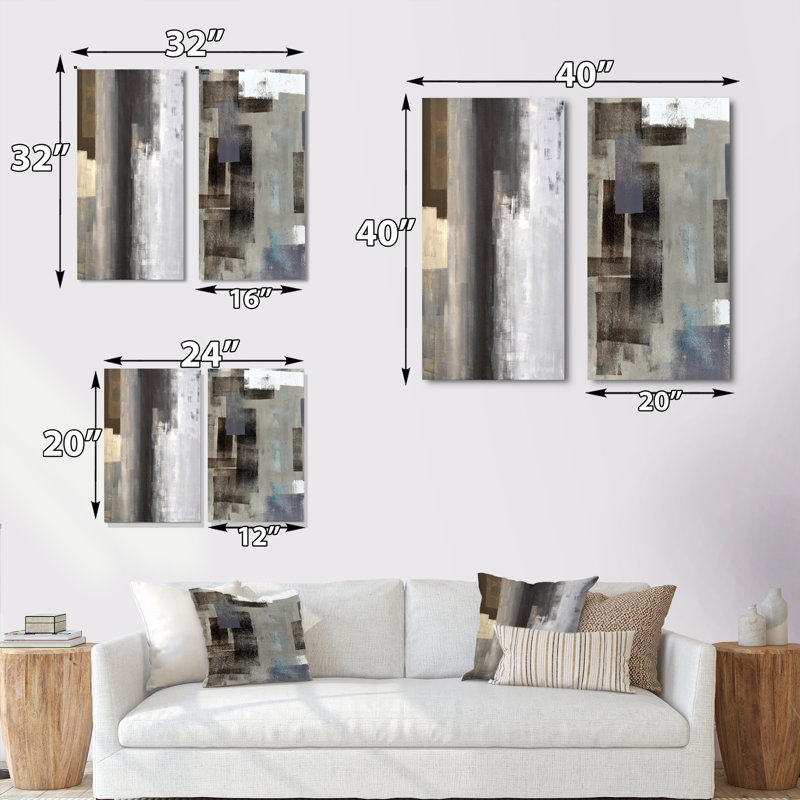 «Brown Meets Gray Abstract Art III», ensemble de 2 peintures sur toiles, H 20 po x l 24 po x P 1 po, Toile tendue