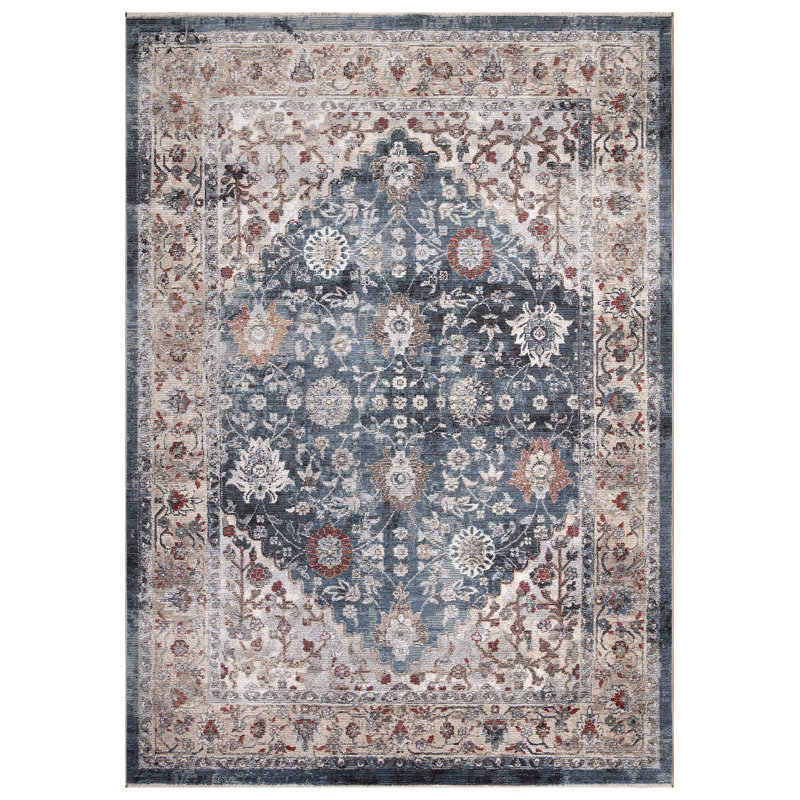Tapis marocain bleu Emmagrace, Rectangle 5 pi 3 po x 7 pi 3 po
