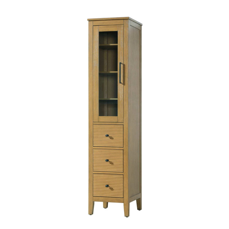 Armoire en verre pour salle de bain, H 72 po x l 16 po x P 18 po, Miel et teck