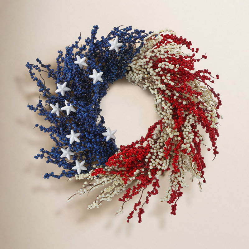 24" Patriotic Berry & Star Wreath