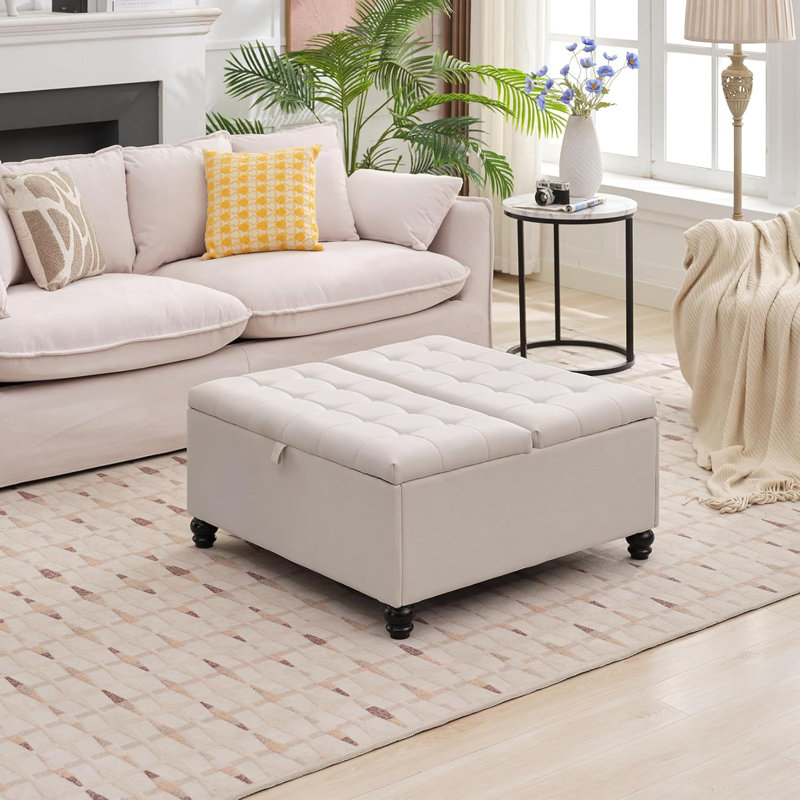 Repose-pieds avec rangement, table basse avec repose-pieds de 35,4 po, Blanc