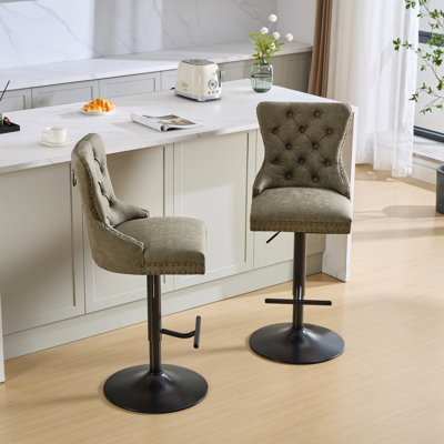 Moderne à hauteur réglable, dossier en cuir PU, confortable pour la cuisine familiale, 2 avec hauteur, 2 chaises