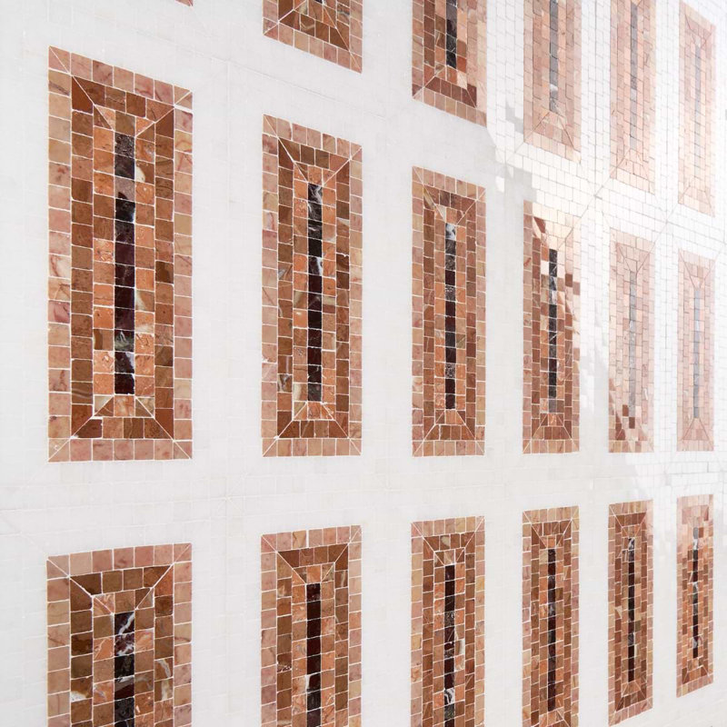 Ako 4x9 Rectangle Marble Micro Mosaic Tile, Terracotta Rosa
