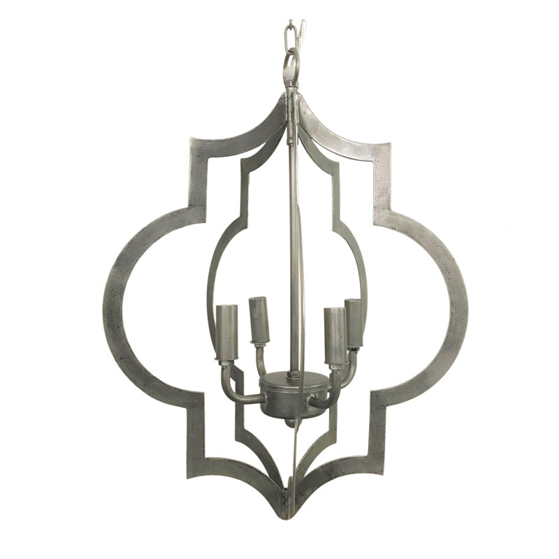 Luminaire suspendu géométrique 4 lumières unique Mariami, Argent