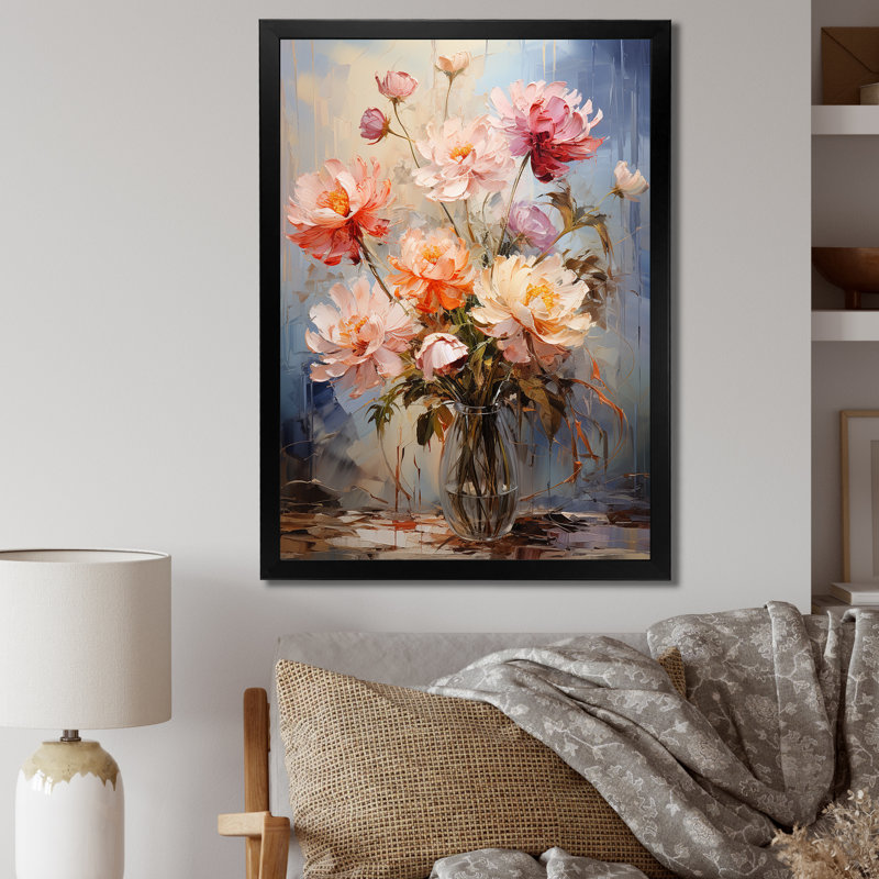 Zmaya White Pivoines, impression romantique I, impression sur toile, Cadre photo noir, H 20 po x l 12 po x P 1 po