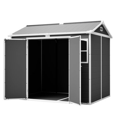 8x6 Ft Plastic Utility Shed, Gray Lockable Storage For Garden Tools And Trash, All - Weather Organizer With Frame Air Exchange, Easy To Assemble Alone Tool Storage, Shed Various Equipment, Outdoor