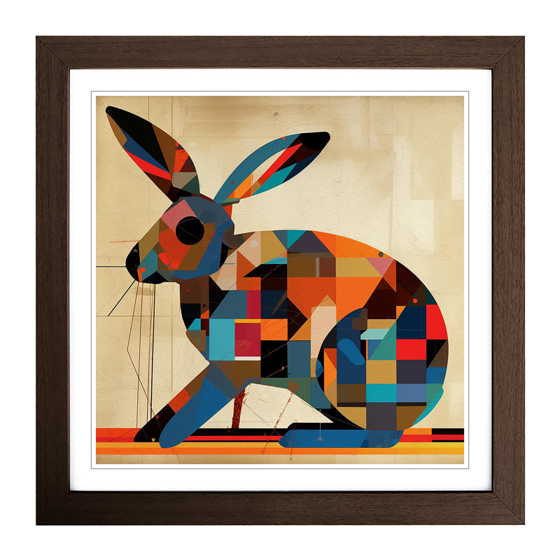 Rabbit Constructivism No.3 - Single Picture Frame Print on Wood, Walnut