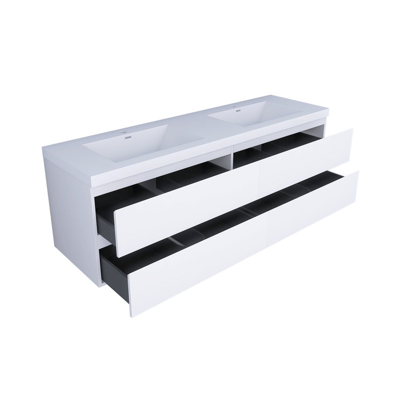 70.87 In. W X 19.69 In. D X 22.49 In. H Single Sink Wall Mounted Bath Vanity In White With White Basin