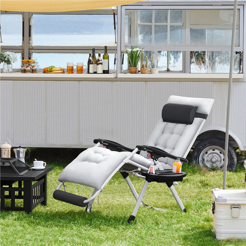 Méridienne pliable zéro gravité avec matelas et appui-tête Heanor, Gris clair, Blanc