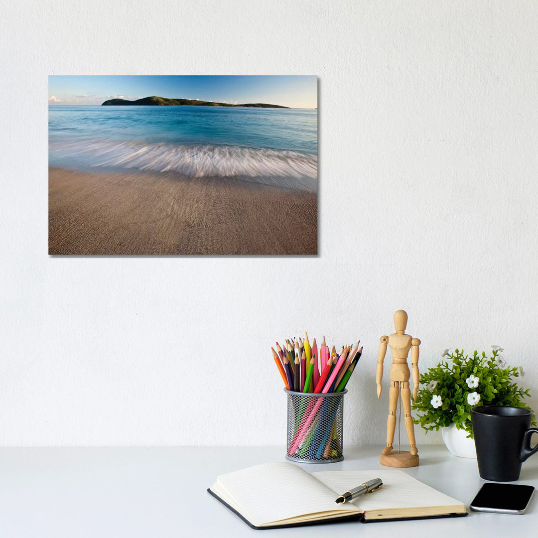 Surf On Beach At Sunset, Culebra Island, Puerto Rico - Wrapped Canvas Print