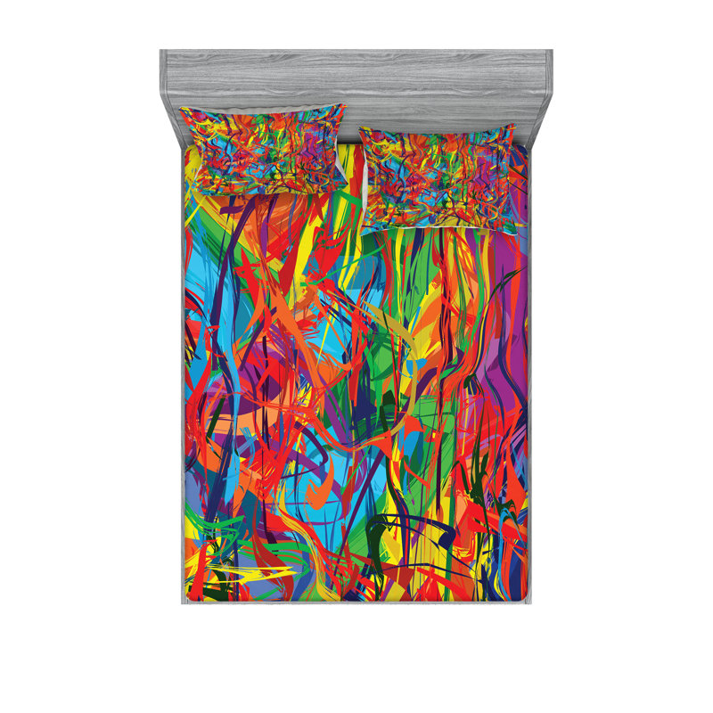 Multicolore drap-housse et coussin décoratif Ambesonne, Ensemble de draps pour très grand lit californien