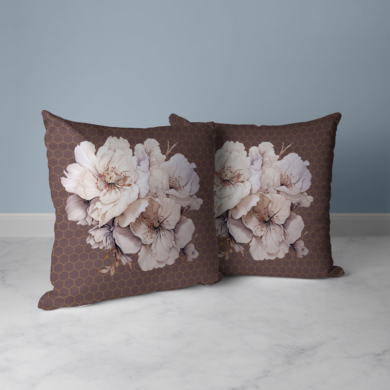 Coussin décoratif intérieur / extérieur Magnolia Majesty, H 26 po x l 26 po, Multicolore / taupe