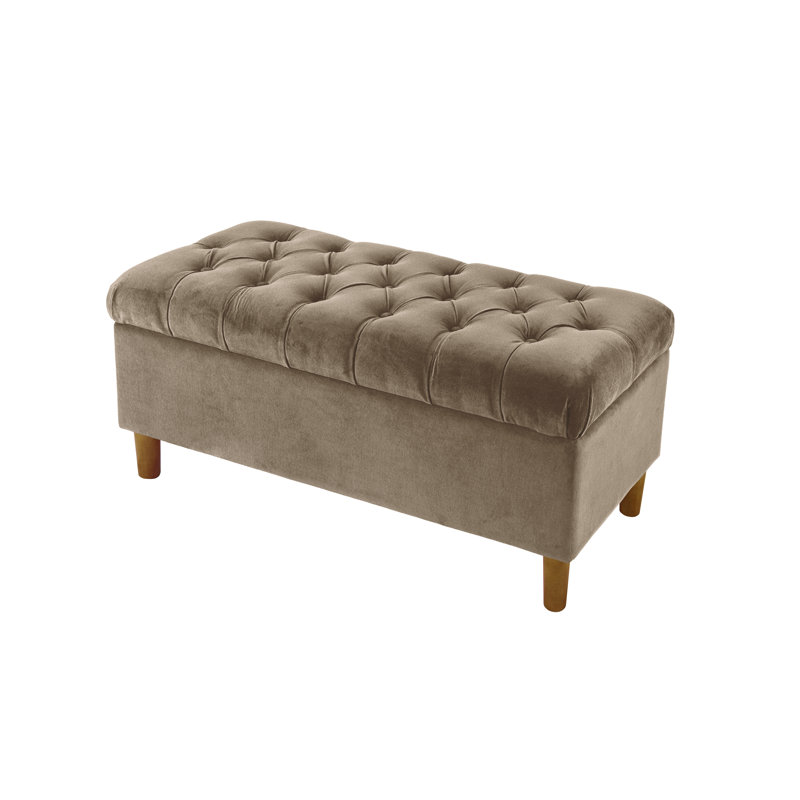 Fawn Velvet Tufted Storage Bench with Honey Oak Legs