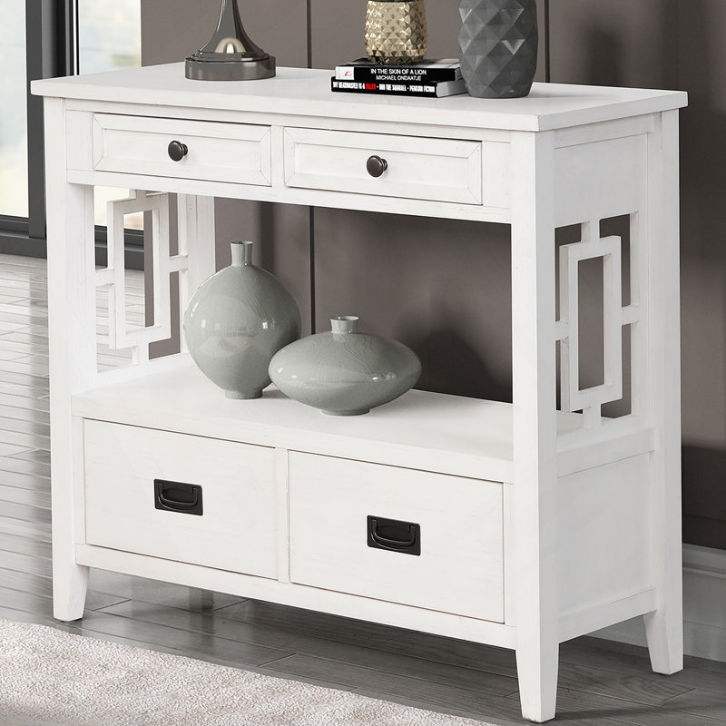 Canapé d'entrée de table 36 po en bois de pin style console d'entrée (blanc antique), Blanc antique
