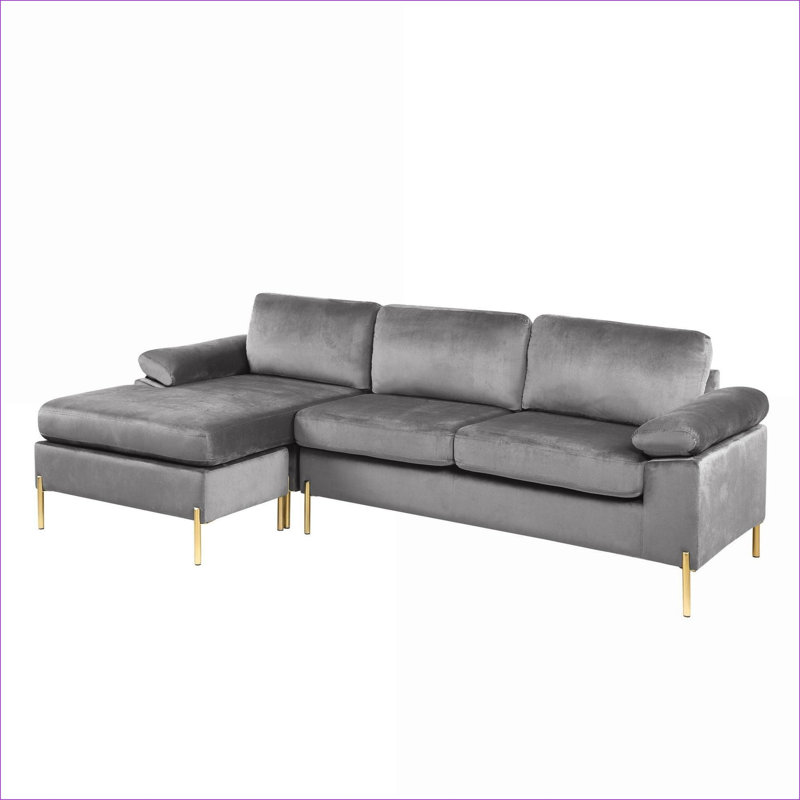 Sectional Sofas with Chaise, Mid-Century Modern Velvet, L-Shaped for Corners | Slate Gray | Velvet
