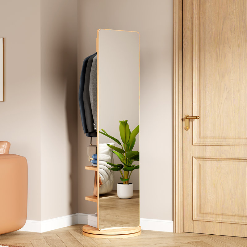 Miroir pivotant sur 360 ° avec tablette de rangement, miroir de plancher pour chambre à coucher et salon