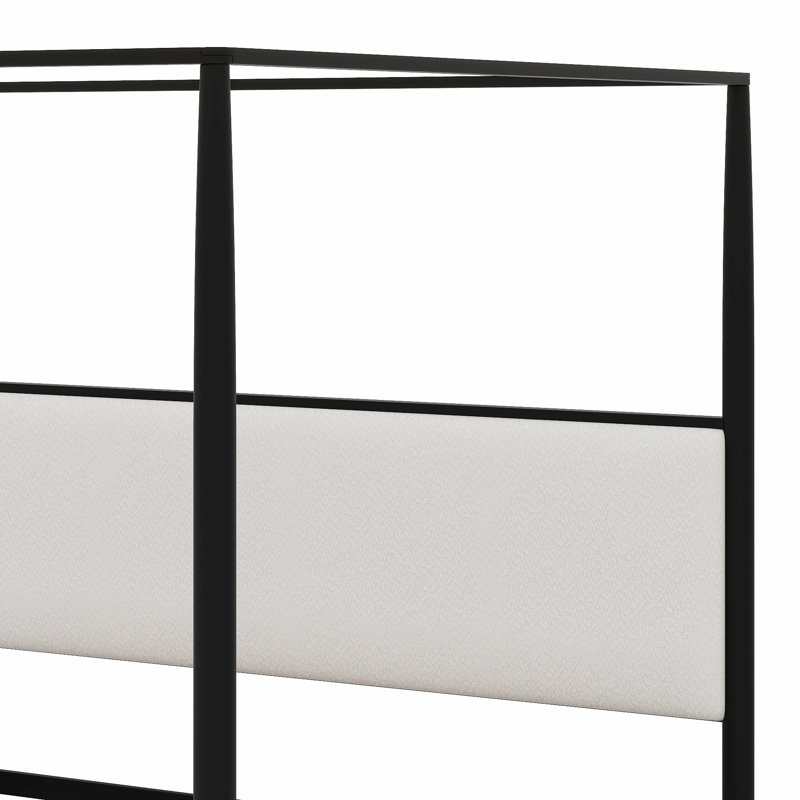 Structure de lit à baldaquin avec tête de lit moelleuse et pieds fuselés pour un style moderne Mid-Century, Très grand lit
