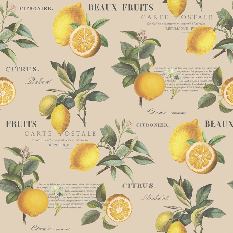 Satanta Citron Botanical Tree Leaf 10m X 53cm Wallpaper Roll, Taupe/Yellow/Green