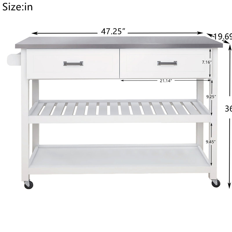 Chariot de cuisine blanc en acier inoxydable avec deux tiroirs - Table de solution polyvalente et peu encombrante pour un rangement culinaire épuré
