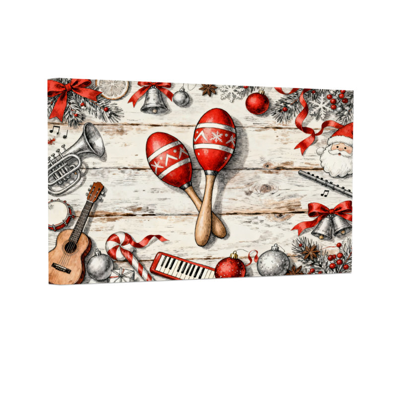 Instruments de musique et décorations de Noël, H 16 po x l 24 po