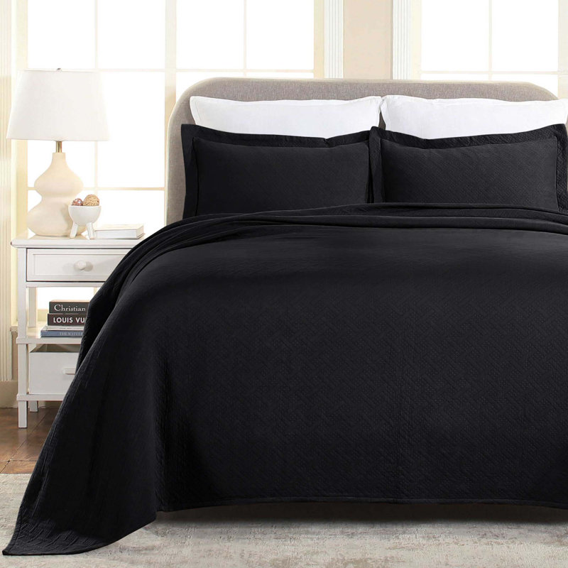 Ensemble de couvre-lit toutes saisons avec housse de coussin en tissu matelassé 100% coton Superior, Noir