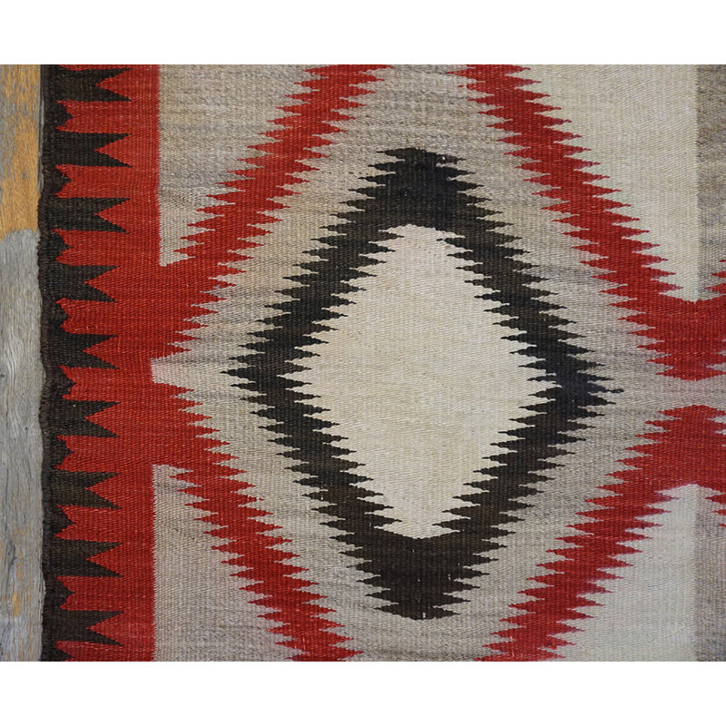Antique Grey and Red Native American Navajo Flatweave Rug