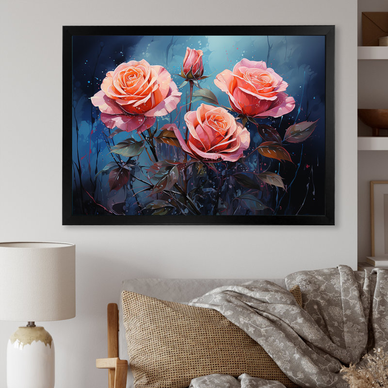 Minimalisme roses roses rêve IV, Cadre simple noir, H 16 po x l 32 po x P 1 po