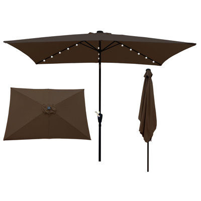 Parasol rectangulaire à DEL avec éclairage solaire 10 x 6,5 pi, inclinable à bouton-poussoir, pour terrasse de jardin, piscine arrière 10 pi x 6,5 pi avec 26 lumières, manivelle facile et jardin idéal