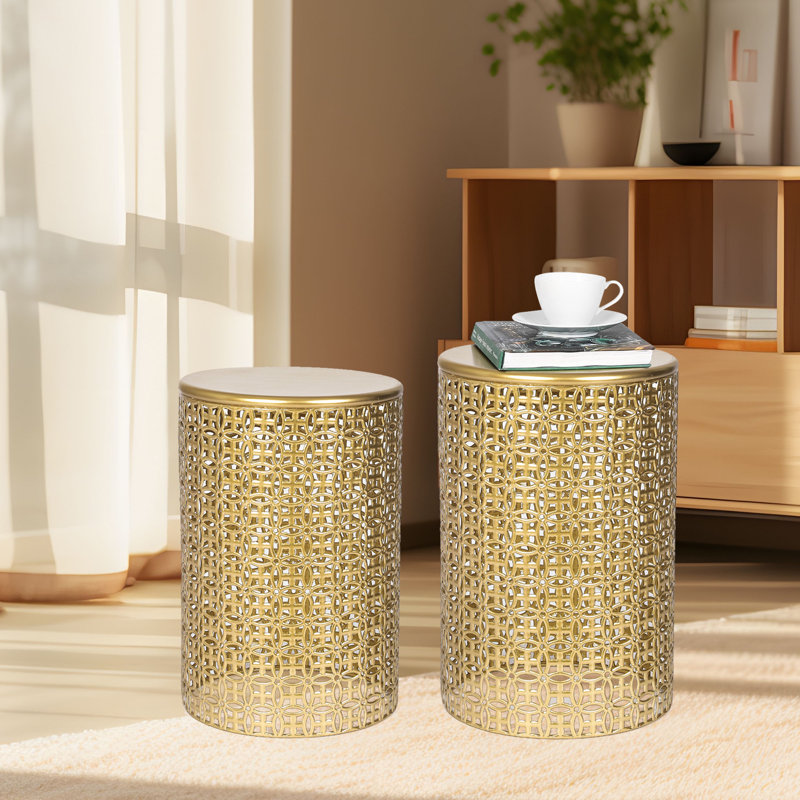 Arvil Golden Round Metal End Table(set of 2)