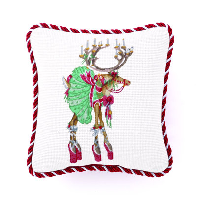 Dancer Reindeer Needlepoint Petite Holiday Throw Pillow - 10" Square