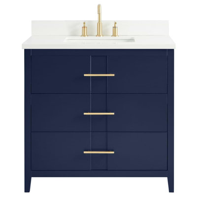 Marilena 36" Freestanding Single Bathroom Vanity with Pure White Quartz Top and Ceramic Basin