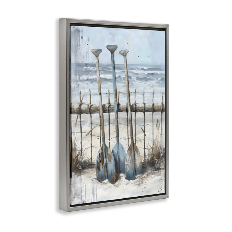 Cadre flottant Summer Oars Against Fence, design par LSR Creative Studio, H 25 po x l 17 po, Cadre flottant gris lustré