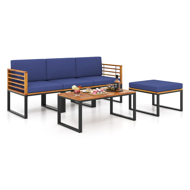 4 - Person Acacia Wood Patio Conversation Set with Cushions