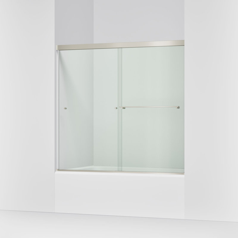 Revel 59.63'' x 55.5'' Double Sliding Bath Door with CleanCoat Technology, Anodized Brushed Nickel, Crystal Clear