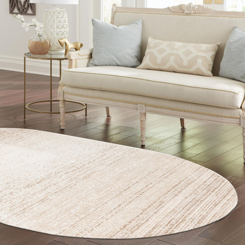 Tapis d'intérieur rayé Hulsey, Ivoire ivoire, Ovale 5 pi 3 po x 8 pi